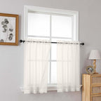 Ivory Small Sheer Curtains Tier 24 Inches Length 2 Pieces, Light Filtering Cafe Curtains Sheers for Living Room Bathroom, Modern Window Treatments Dual Rod Pocket Panels, 2X42Wx24L Inches