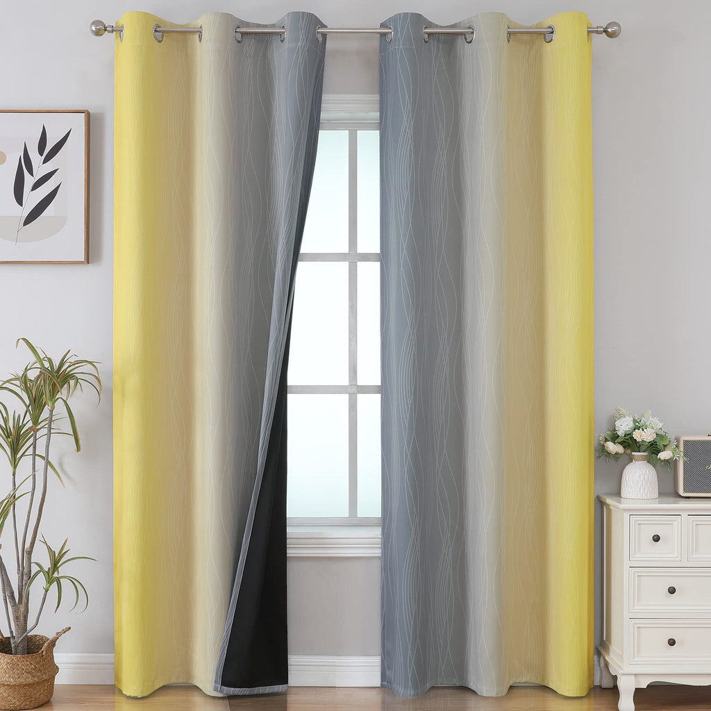 Yellow and Grey Ombre Blackout Curtains for Living Room 42Wx84L Inch Length
