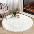 Ciicool White Fluffy Round Fur Area Rug for Bedroom, Circle Faux Fur Rugs