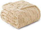 Exclusivo Mezcla Fleece Throw Blanket for Couch,Super Soft and Warm Lightweight Checkered Pattern Blankets for All Seasons,50x60 Inches, Beige