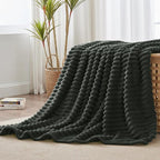 BEDELITE Fleece Throw Blanket for Couch - 300GSM Soft & Warm Fluffy Charcoal Grey Blanket, Decorative and Giftable Striped Blankets for Women, Men, 50"x60"