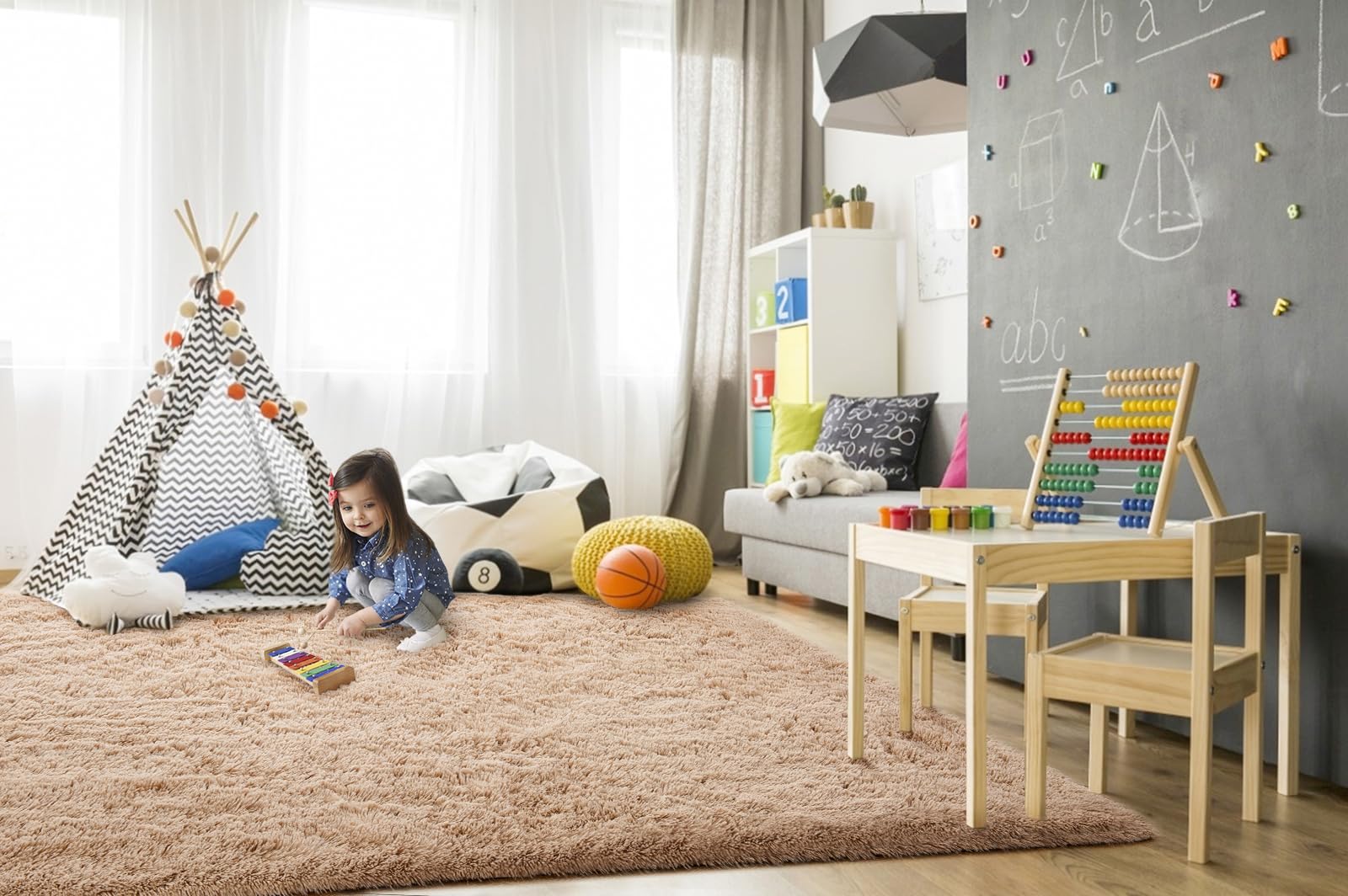 TWINNIS Super Soft Shaggy Rugs Fluffy Carpets 9x12 Feet, Indoor Modern Plush Area Rugs for Living Room Bedroom Kids Room Nursery Home Decor, Upgrade Anti-Skid Fuzzy Rug, Light Tan