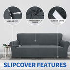 ZNSAYOTX 1 Piece Jacquard Couch Covers for 2 Cushion Couch High Stretch Loveseat Slipcover for Pets Dogs Anti Slip Love Seat Sofa Slipcover Furniture Protector (Loveseat, Dark Grey)