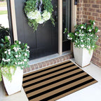Front Door Mat Outside Entrance - 2x3 Black Tan Striped Non-Slip Washable Doormat Indoor Outdoor Mat Entry Rug Small Throw Rugs for Entryway Kitchen Bedroom Front Porch Decor
