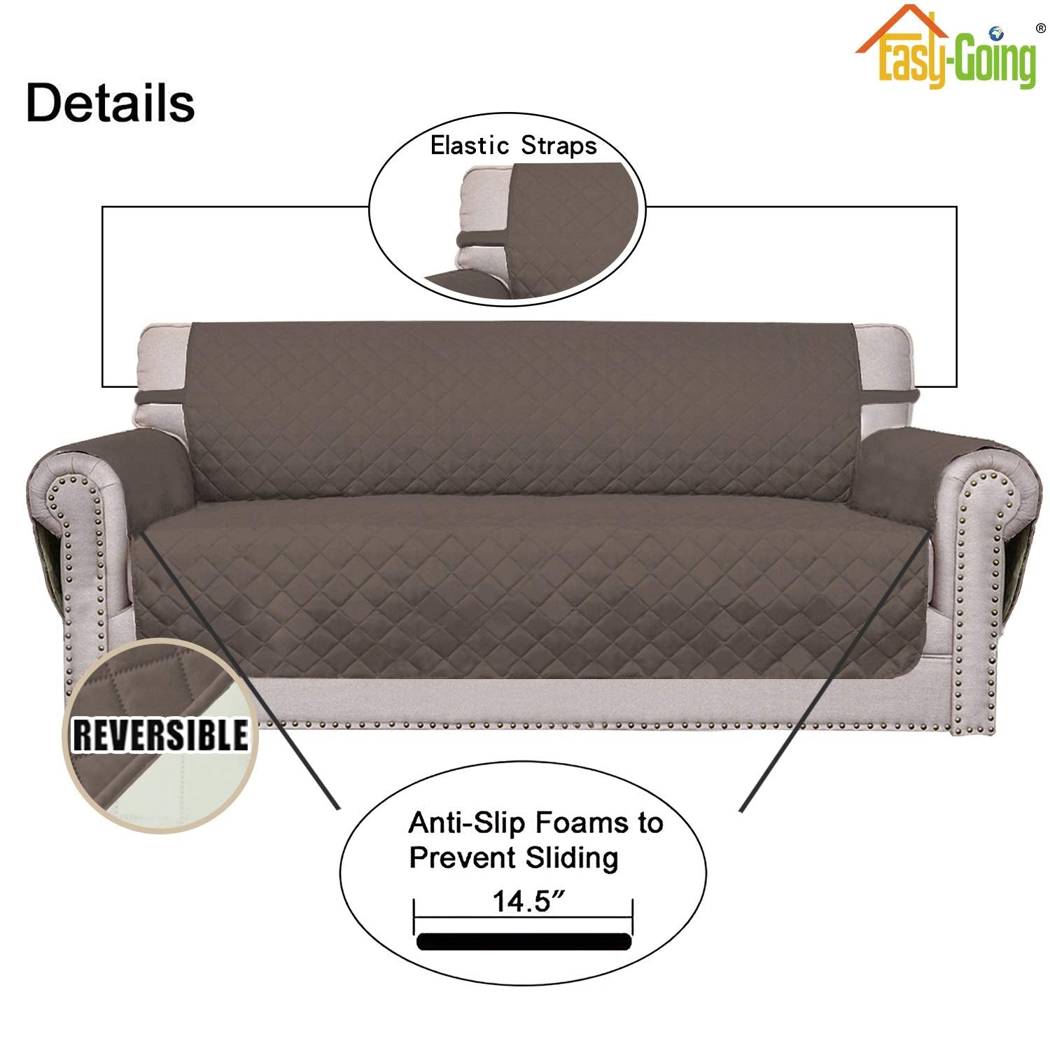 Easy-Going Reversible Couch Cover, 3 Cushion Sofa, Large, Taupe/Ivory