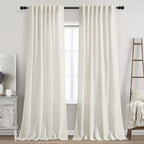 Nanspring Cream Linen Curtains 89 Inches Long for Bedroom Back Tab Light Filtering Privacy Sheer Curtains Modern Farmhouse Coastal Decor Cotton Textured Gauze Curtain for Bathroom 2 Panel Set 52x89