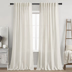 Nanspring Cream Semi Sheer Linen Curtains 88 Inch Length for Living Room Back Tab Rod Pocket Modern Farmhouse Coastal Decor Cotton Textured Gauze Curtains 73 Inches Long for Dining Room Office 52x88