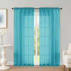OWENIE Turquoise Sheer Curtains 72 Inches Long 2 Panels Set, Transparent Voile Sheer Curtain for Living Room Bedroom Window Sliding Glass Door Treatment, 59 x 72 Inch, Turquoise