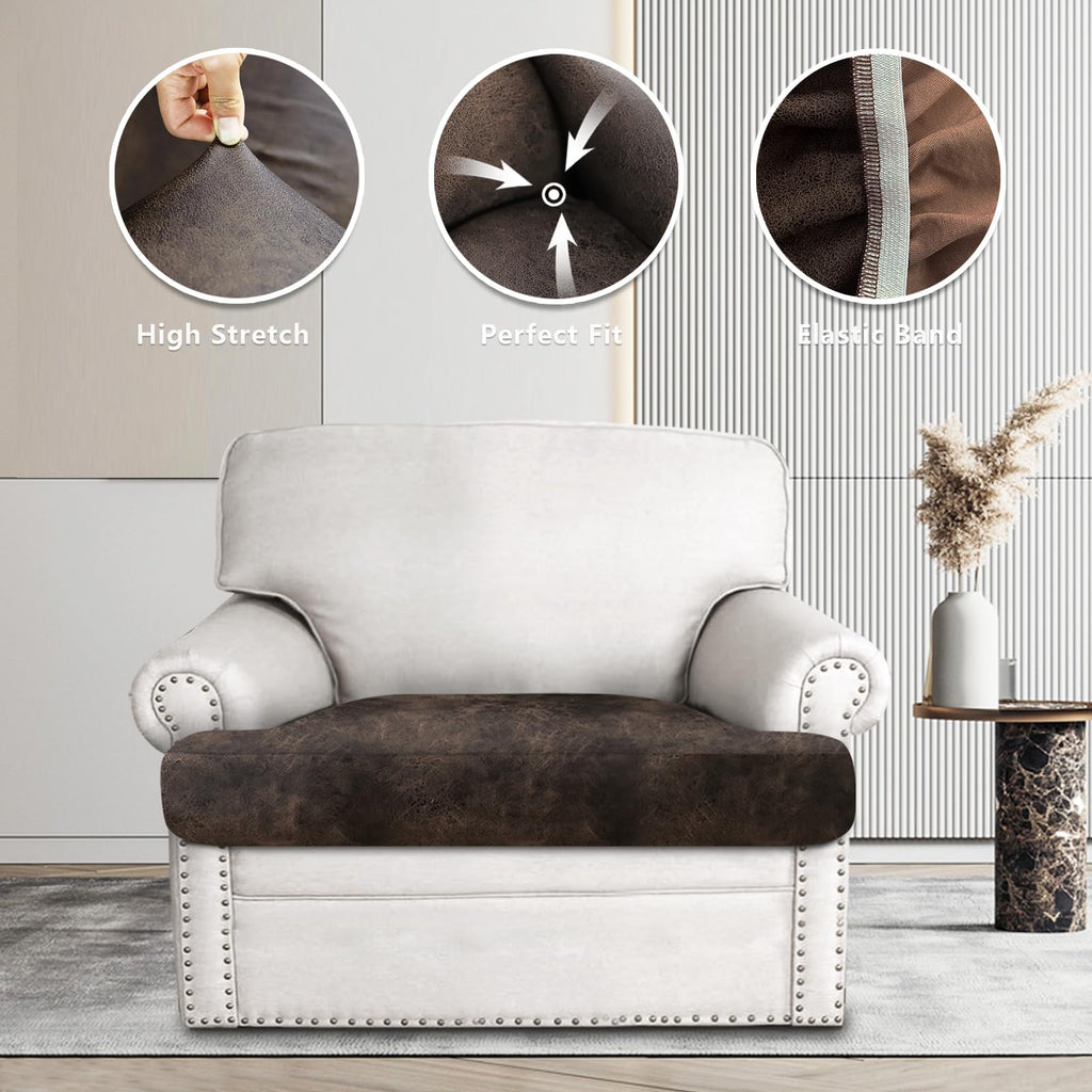 ANARACHON Leather Look Couch Cushion Covers Sofa Seat Slipcovers Sets Couches Furniture Protector for Sectional Armchair Loveseat Pets Kids Stretch Spandex Fabric (1 T-Cushion Armchair, Brown)