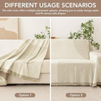 Couch Cover for Dogs, Boho Sofa Covers for 3 Cushion Couch, Chenille Sofa Slipcover for Pets Washable, L-Shape Sectional Couch Loveseat Cover Soft Throw Blankets with Tassels(91x150,Arc Beige)