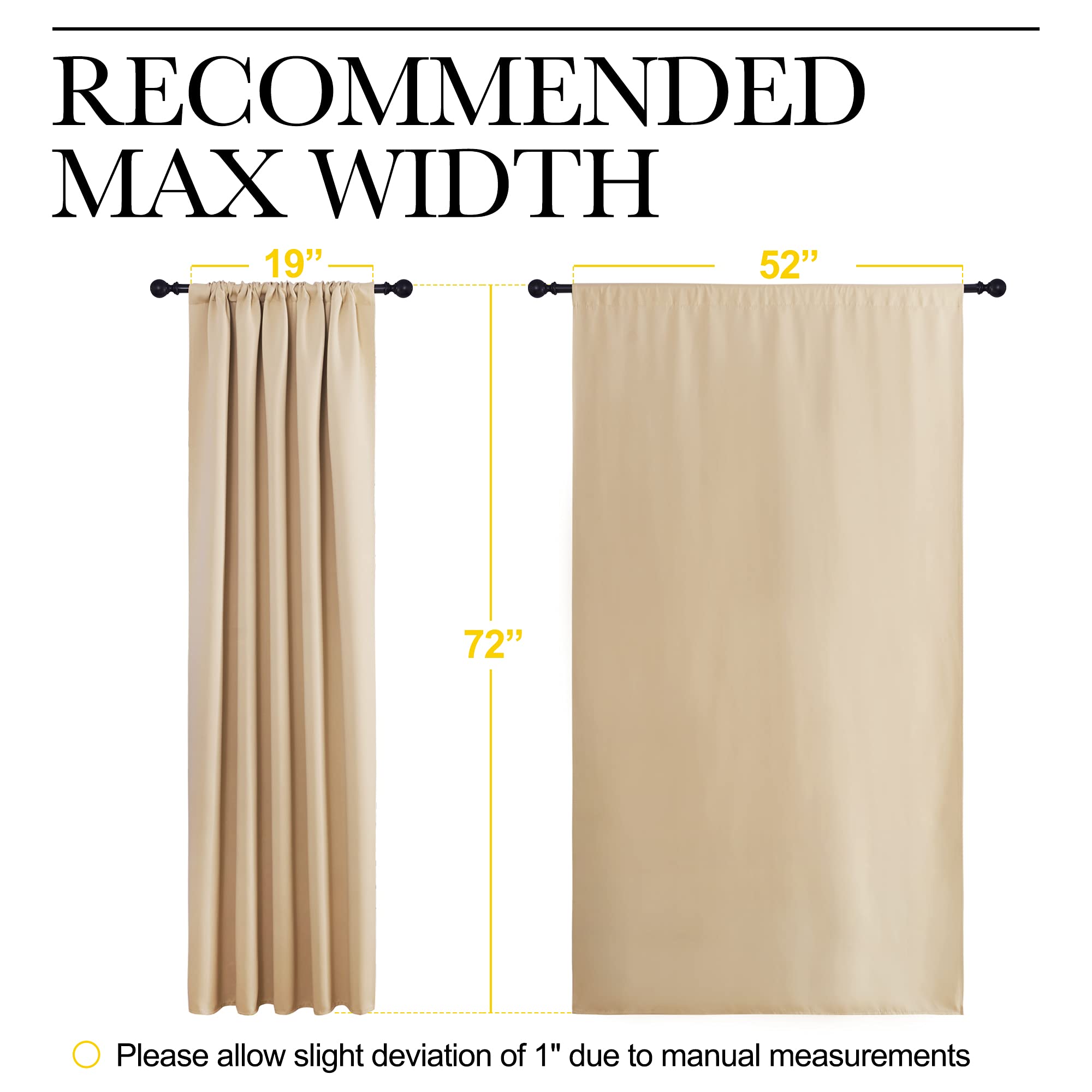 NICETOWN Room Darkening Curtains for Bedroom - Triple Weave Home Decoration Thermal Insulated Solid Drapes for Kitchen (Biscotti Beige, Set of 2 Panels, 52 x 72 Inch)