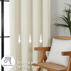 Simplebrand Ava Ivory Light Filtering Curtains for Bedroom 96 Inches Long 2 Panels, Solid Thermal Insulated, Energy Saving Nursery Window Treatment Curtains Light Filtering, W40 x L96 Inch, Ivory
