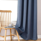 ChrisDowa 100% Blackout Curtains 63 inch Long for Bedroom with Black Liner, 2 Thick Layers Total Blackout Thermal Insulated Grommet Window Curtains 2 Panels Set (Stone Blue, 38 x 63 Inch)
