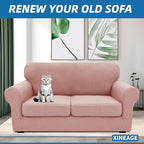 XINEAGE New 3 Pieces Couch Covers for 2 Cushion Sofa Super Stretch Loveseat Slipcover Pet Dog Universal Slip Cover Anti Slip Love Seat Furniture Protector (Dusty Pink, 55"-69")
