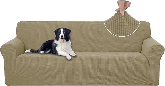 U-NICE HOME 4 Seater Stretch Couch Cover for 3 Cushion Sofa, Sand