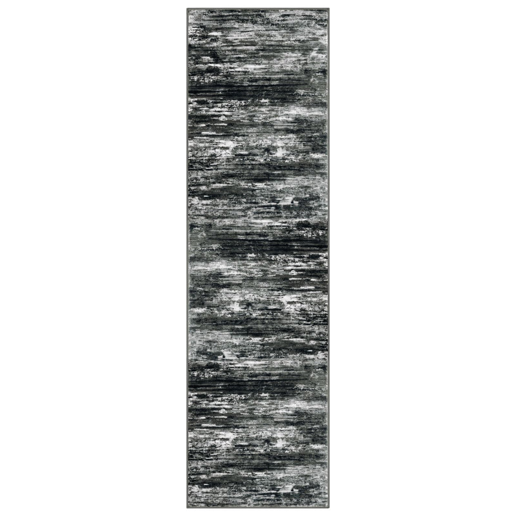 KOZYFLY Modern Abstract Washable Rug Runner 2x7 Hallway Runner Rug Non-Slip Soft Kitchen Runner Rugs, Print Black Grey Striped Carpet Runner for Entryway Bathroom Laundry Room Foyer