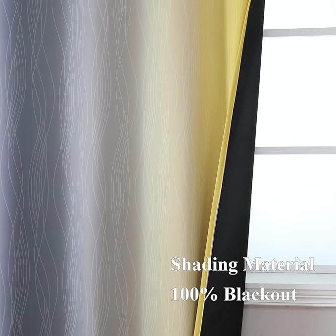 Yellow and Grey Ombre Blackout Curtains for Living Room 42Wx54L Inch Length