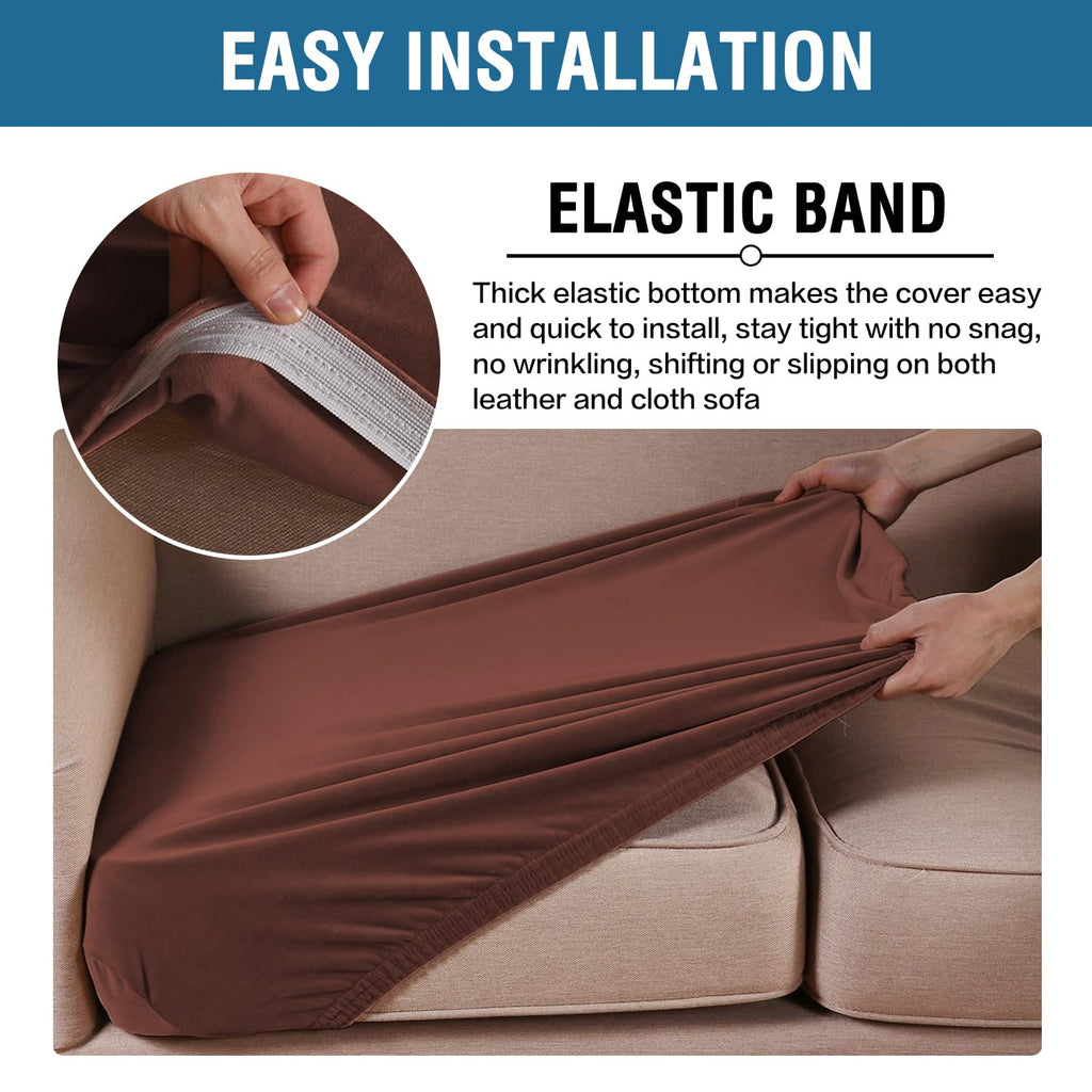 H.VERSAILTEX Velvet Stretch Couch Cushion Cover Plush Cushion Slipcover for Chair Loveseat Sofa Cushion Furniture Protector Seat Cushion Sofa Cover (3 Piece Sofa Cushion Covers, Burnt Brick)