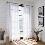 SpaceDresser Check Sheer Curtains 63 Inches Long for Living Room, Rod Pocket Plaid Semi Sheer Drapes for Kitchen Bedroom（White, 52W x 63L）