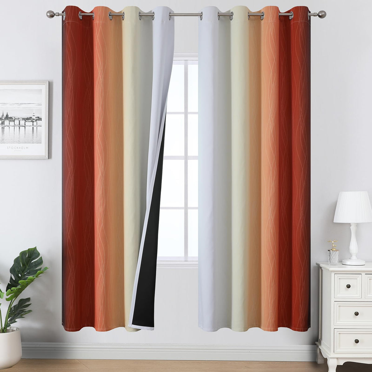 Estelar Textiler Red and Black Ombre Blackout Bedroom Curtains 72 Inch Long