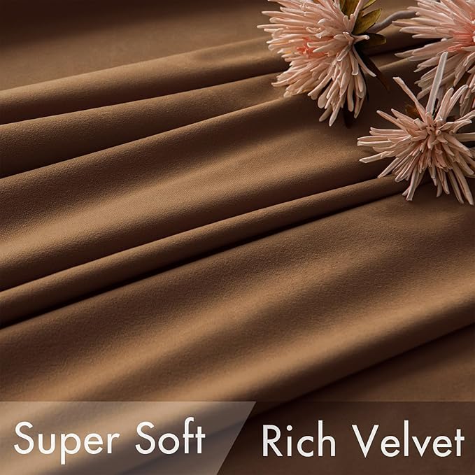MIULEE Velvet Curtains 108 inches - Luxury Blackout Curtains for Bedroom Living Room Thermal Insulated Super Soft Window Drapes Rod Pocket & Back Tab, Brown, W52 x L108 inches, 2 Panels