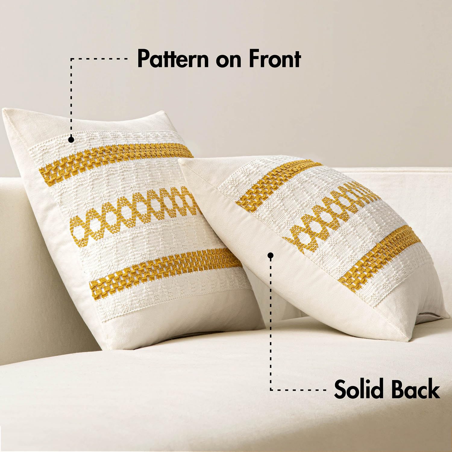 MIULEE Set of 2 Mustard Yellow Boho Decorative Pillow Covers 20x20 Inch