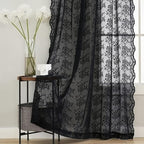 YJ YANJUN Vintage Lace Curtains 80 inch Length 2 Panles for Doorway Victorian Gothic Floral Dark Academia Black Sheer Curtain Panels for Living Room Bedroom Light Filtering 52 by 80 inch Length