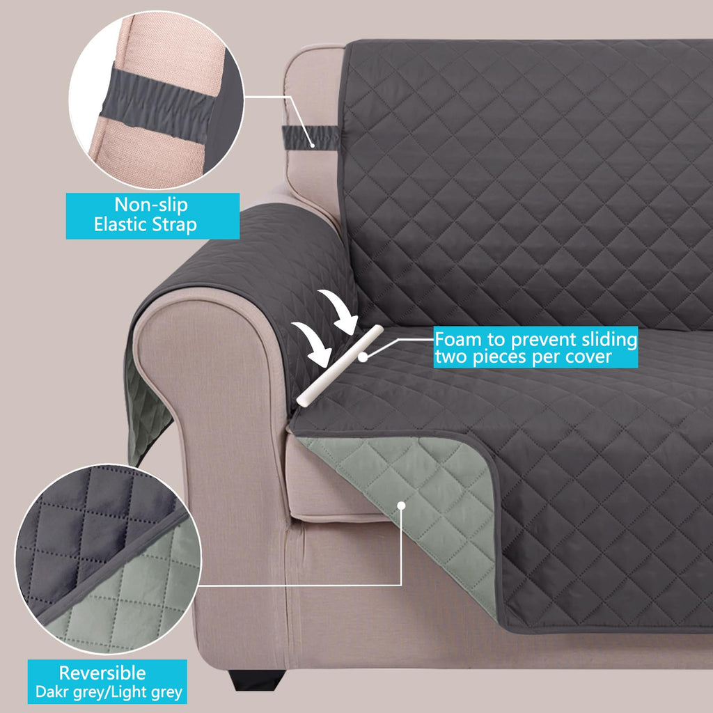 U-NICE HOME Loveseat Sofa Cover for 2 Cushion Couch, Dark Grey/Light Grey