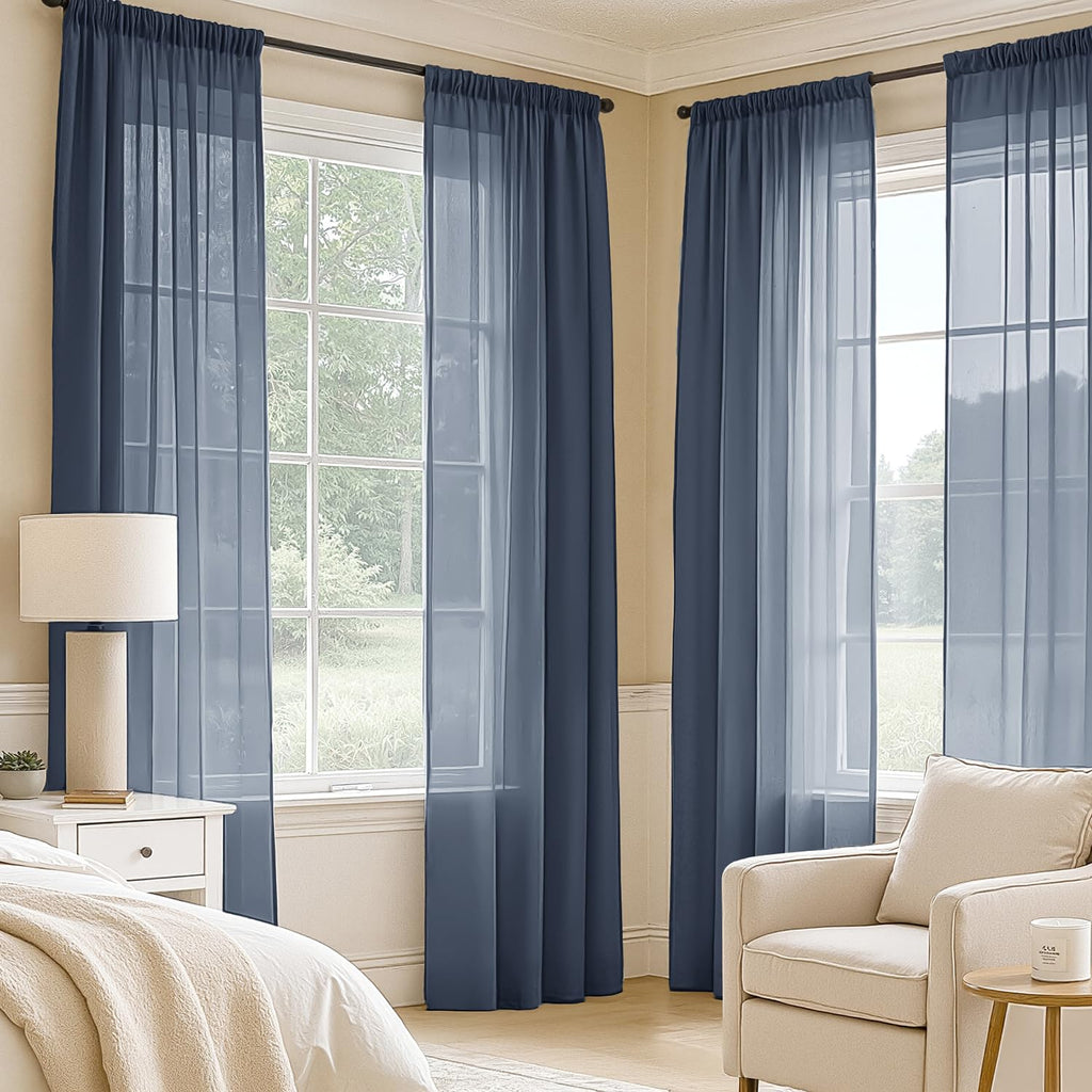 MIULEE Navy Blue Sheer Curtains 96 Inches Long 4 Panels 42 x 96 Inches