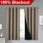 NICETOWN 100% Blackout Curtains with Black Liners, Thermal Insulated Full Blackout 2-Layer Lined Drapes, Noise Cancellation Window Draperies for Dining Room (Taupe, 2 Panels, 52-inch W by 54-inch L)