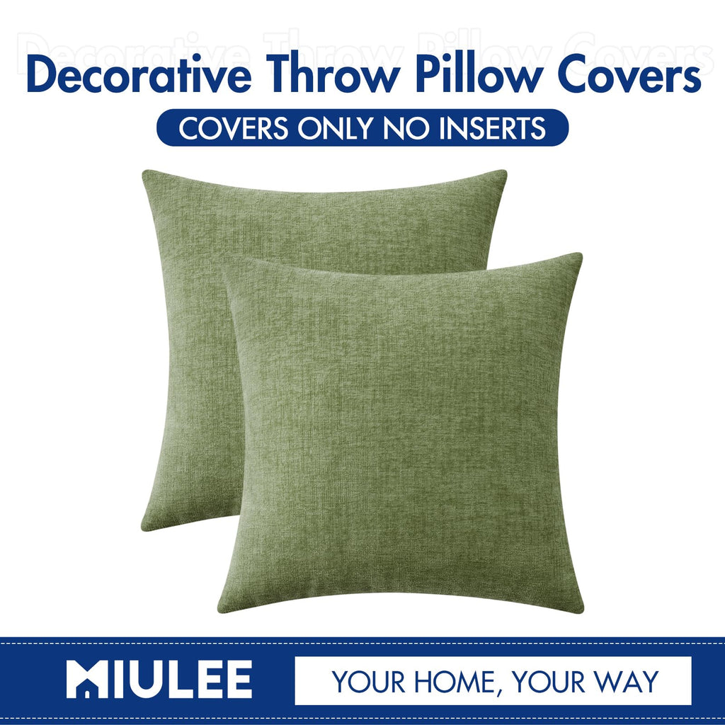 MIULEE Soft Chenille Euro Throw Pillow Covers Sage Green 22x22 Pack of 2