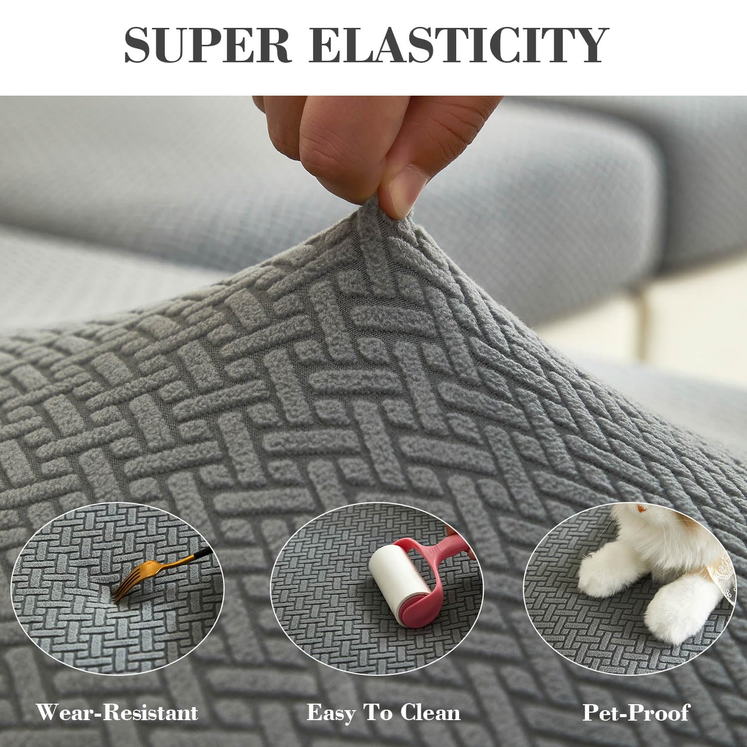 Disayu Couch Cushion Covers Sofa Covers Couch Covers for Sofa Pet Friendly Universal Sofa Covers Washable Stretch Slipcovers for Sectional Sofa (Texture Gray,Back Cover L)