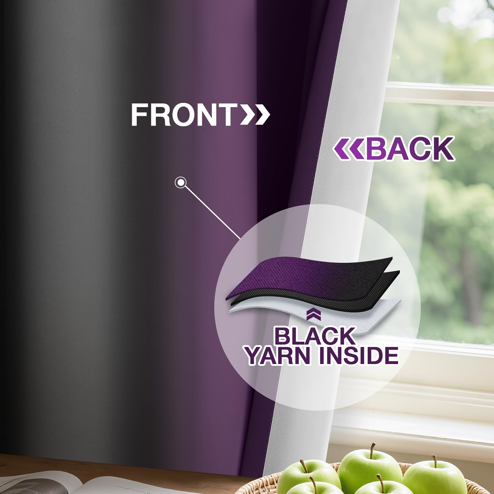 Yakamok Blackout Ombre Purple and Black Curtains for Bedroom, Gradient Room Darkening Curtains, Grommet Thermal Insulated Light Blocking Window Drapes/Curtain for Living Room,52 x 63 Inch,2 Panels