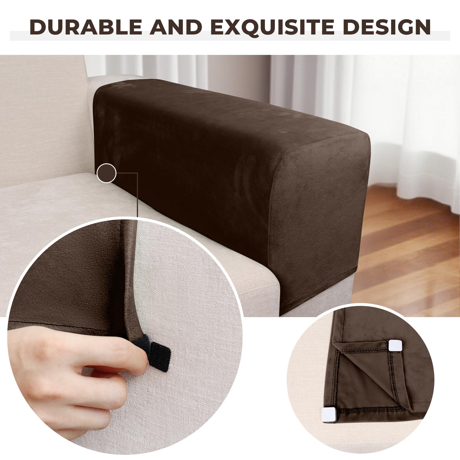 Taque Couch Arm Covers 2 Pcs Sofa Armrest Covers Stretch Couch,Armrest Cover for Chairs Scratch-Resistant Sofa Arm Cover Armchair Slipcovers,Coffee