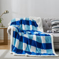 PU MEI Sherpa Blanket Twin Plaid Thick Bed Blanket, 90”*80” Super Soft Flannel Fuzzy Fleece Reversible Velvet Plush Warm Blanket for Couch(Blue Check, 80"*90")