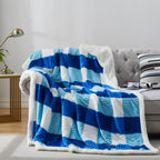 PU MEI Sherpa Blanket Twin Plaid Thick Bed Blanket, 90”*80” Super Soft Flannel Fuzzy Fleece Reversible Velvet Plush Warm Blanket for Couch(Blue Check, 80"*90")