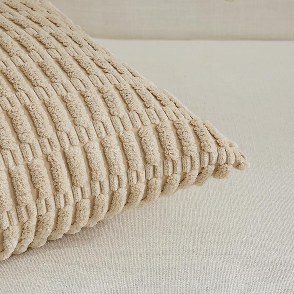Fancy Homi 4 Packs Decorative Throw Pillow Covers for Living Room Couch Bed, Modern Farmhouse Boho Home Décor Accent Cushion Case, 24" x 14", Tan