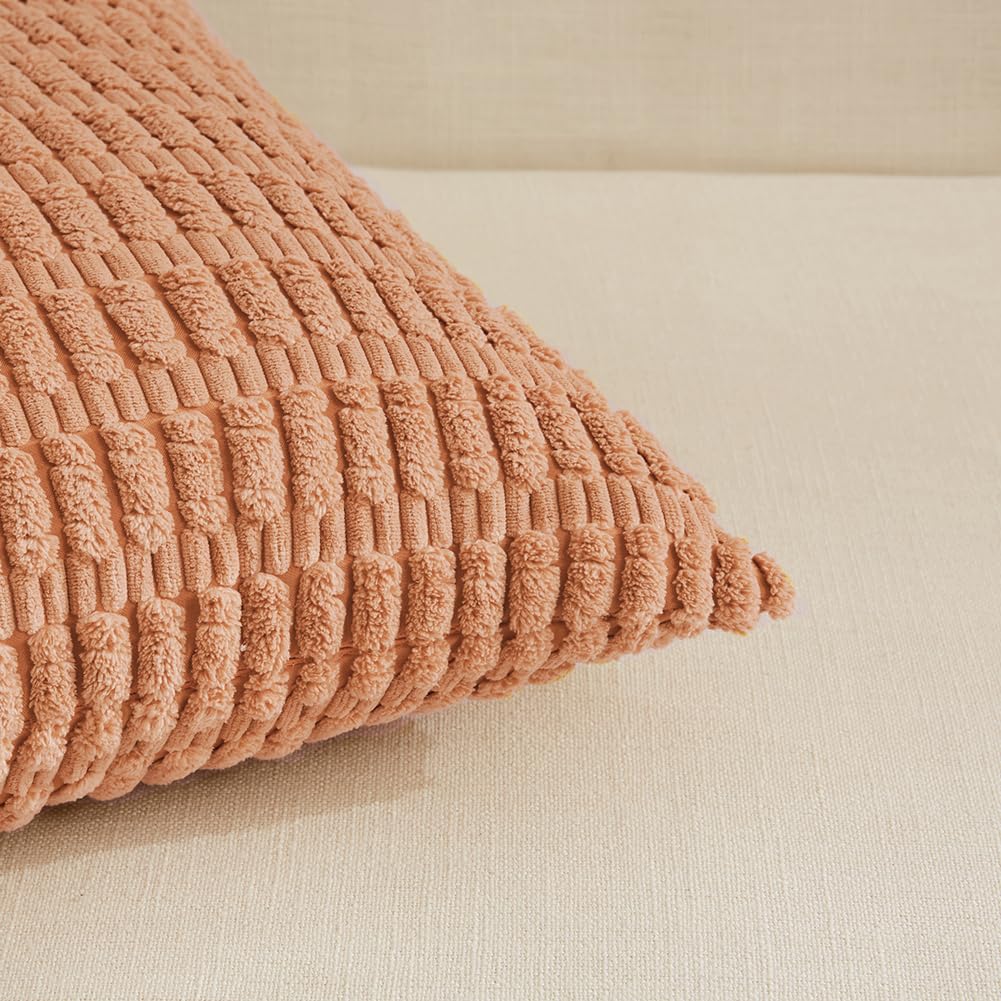 Fancy Homi 4 Packs Decorative Throw Pillow Covers for Living Room Couch Bed, Modern Farmhouse Boho Home Décor Accent Cushion Case, 18" x 18", Peach