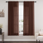 Rustic Brown Linen Curtains 63 Inches Long 2 Panel Sets for Living Room Bedroom Rod Pocket Back Tab Light Filtering Drape for Kitchen Window Short Protect Privacy Curtain Modern Farmhouse Decor 52x63