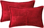 MIULEE Decorative Lumbar Throw Pillow Covers for Couch Bed Livingroom 12x20 Inch Set of 2 Red Boho Accent Throw Pllows Broadside Striped Patchwork Soft Corduroy Pillowcases