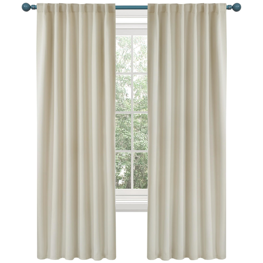 Deconovo Short Blackout Curtains for Small Windows Thermal Insulated Rod Pocket and Back Tab Curtains 42Wx45L Inch Light Beige 2 Panels