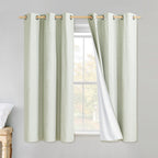 NICETOWN Sage Green Linen Blackout Curtains for Night Shift, Great Job, Set of 2, 42" by 45", Short Kitchen Burlap Linen 100% Blackout Drape Panels with Bronze Grommets for Blocking Light