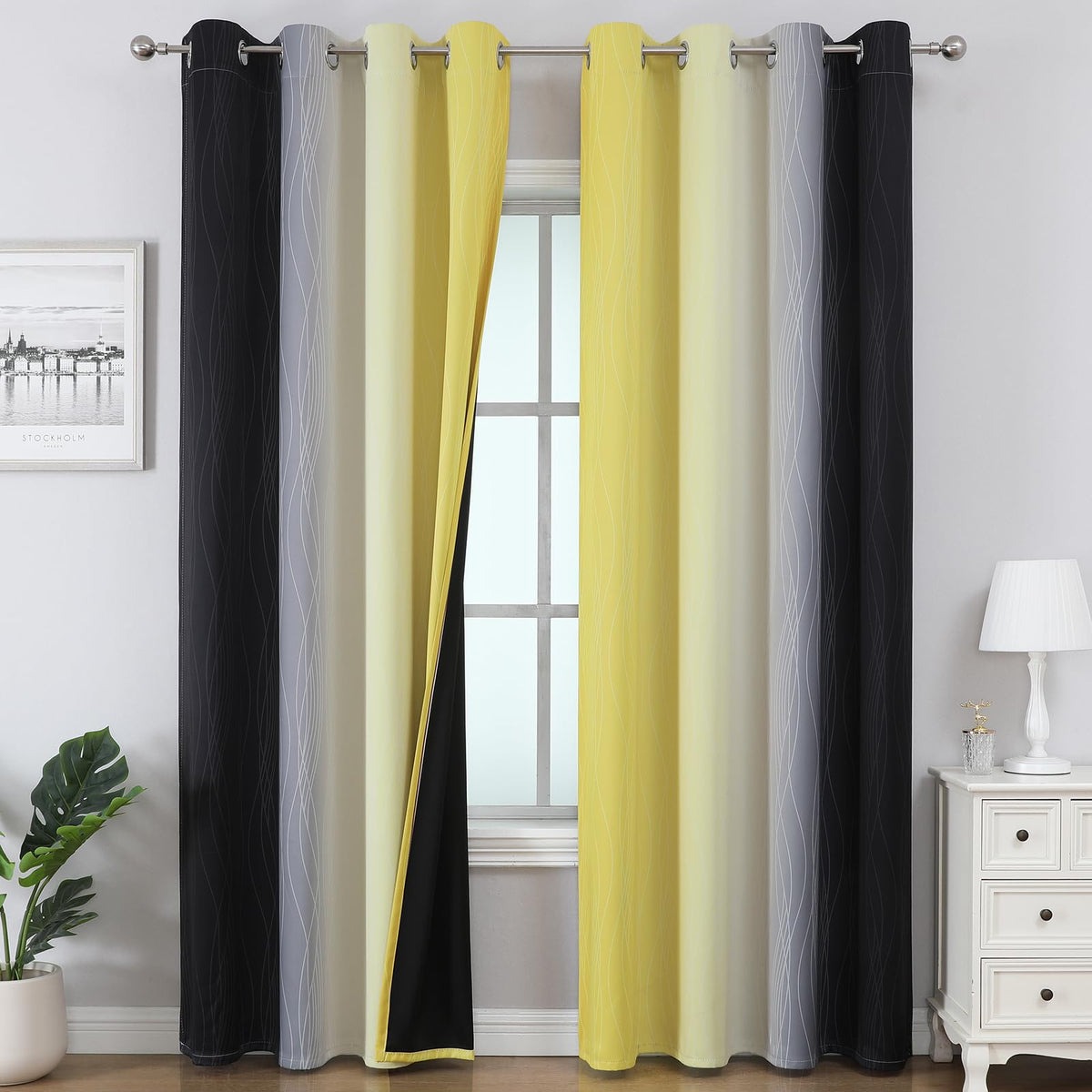 Estelar Textiler Brown and Greyish White Blackout Curtains 52x108 2 Panels