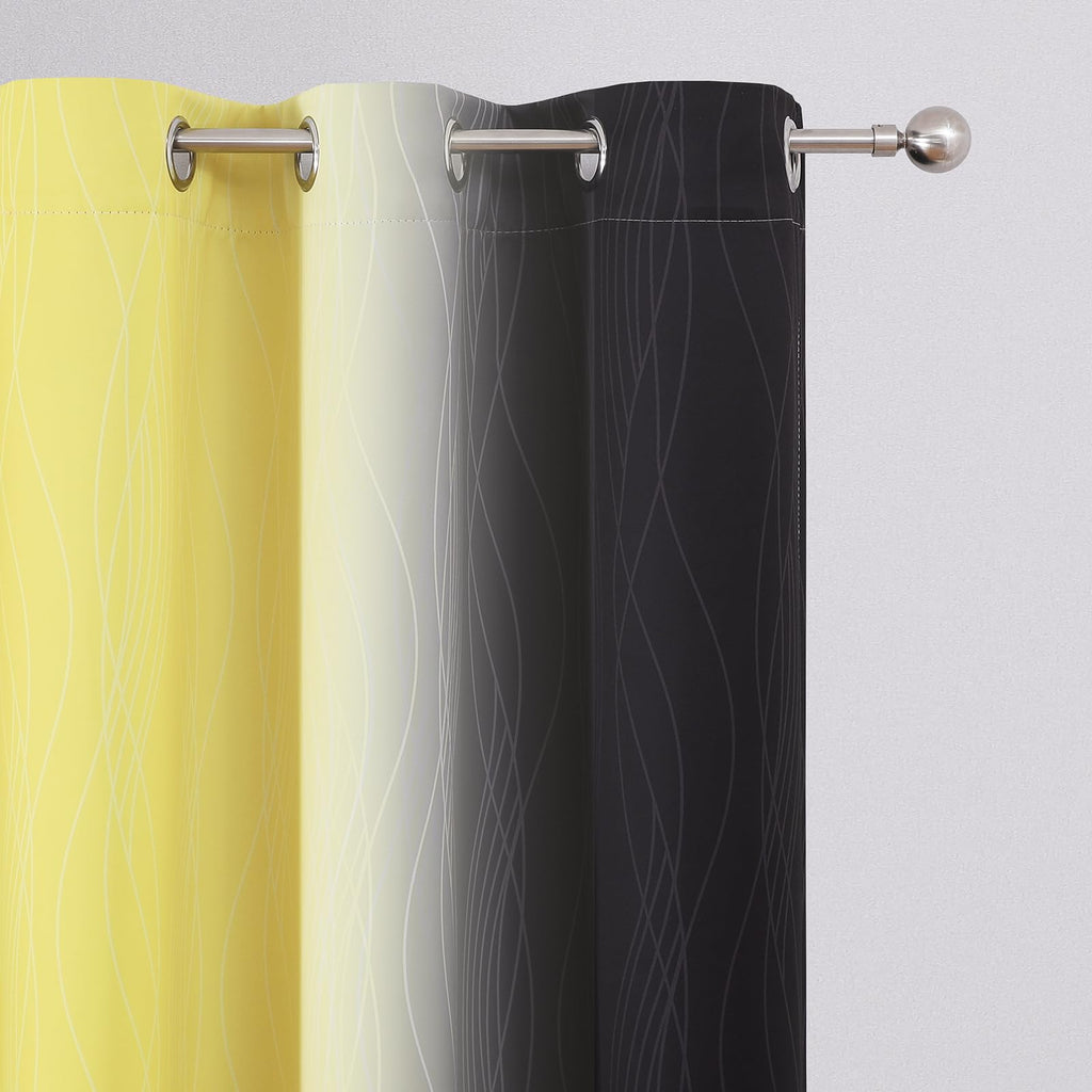 Estelar Textiler Black and Yellow Ombre Blackout Curtains 72 Inches Long