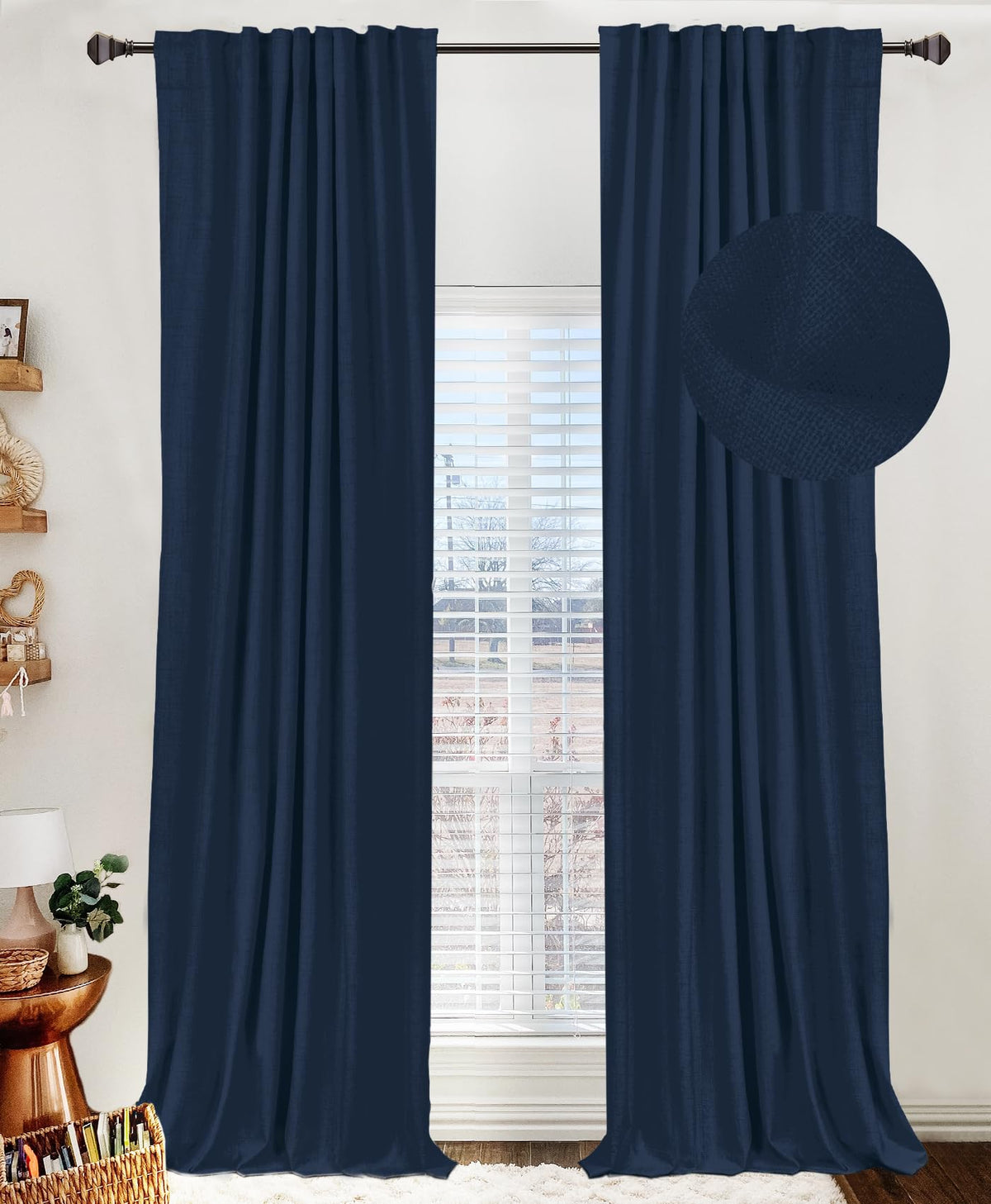 Linen Textured Total Blackout Curtains for Bedroom 72 Inches Long, Beige