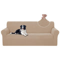 U-NICE HOME Stretch Couch Cover Sofa Covers for 3 Cushion Couch Slipcover with Elastic Bottom Furniture Protector for Dogs, Spandex Jacquard Soft Fabric (Large, Camel)
