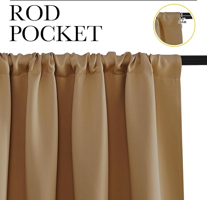 NICETOWN Window Curtains for Bedroom, Gold Brown, 2 Panels, W42 x L48 -Inch, Home Decoration Thermal Insulated Rod Pocket Blackout Blinds & Drapes for Small Windows