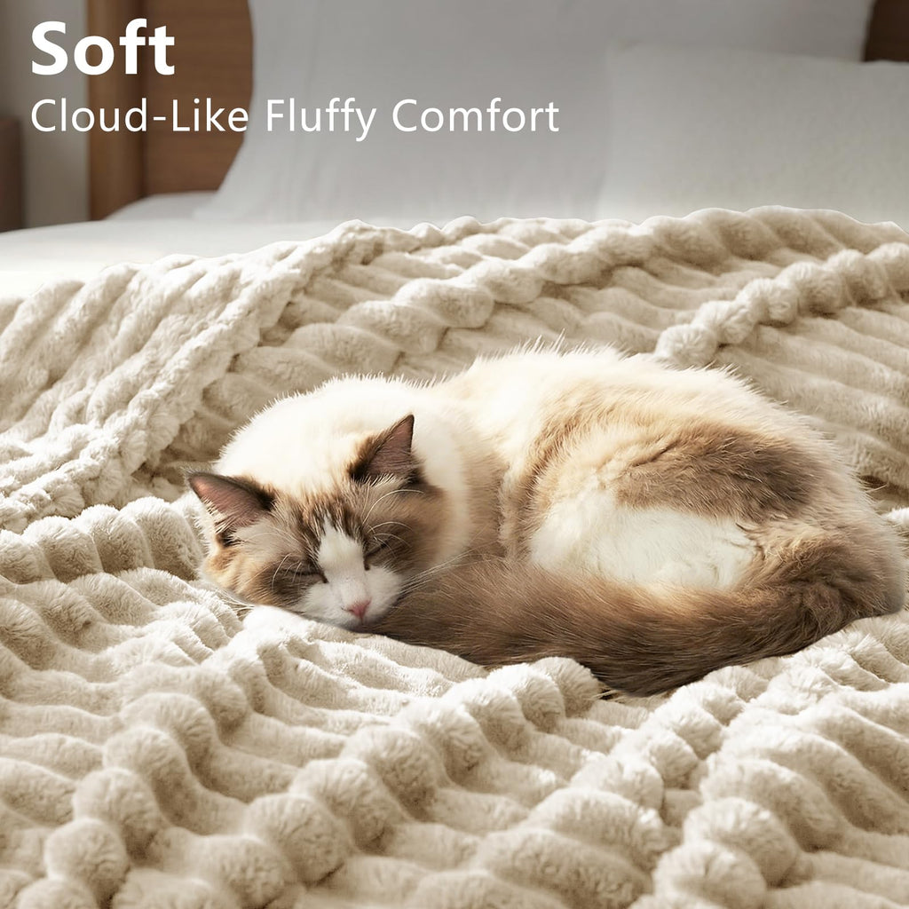 HIMEET Linen Twin Blanket for Bed, 300GSM Ribbed Fleece, 60 x 80 Inches