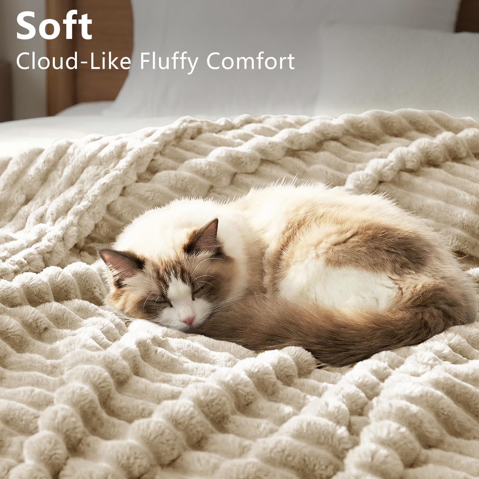 HIMEET Linen Twin Blanket for Bed, 300GSM Ribbed Fleece, 60 x 80 Inches
