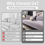 Velvet Couch Cover, Washable Sectional Sofa Cover, Anti Slip Sofa Slipcovers for 3 Cushion Couch Sofa L Shaped Recliner, Furniture Protector Covers for Pets Kids(Light Grey, Only 1 PCS)